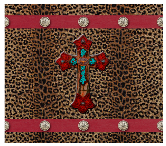 Leopard Cross Full Color Skinny Tumbler Wrap